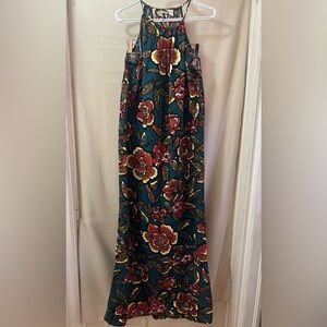 LOFT Floral Halter Maxi Dress Size XS Colourful Vibrant Summer Vacation Party